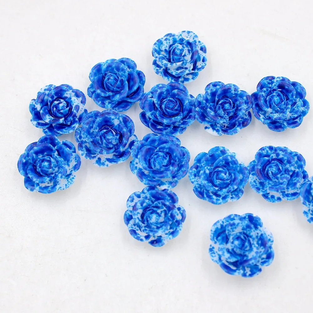 

Free Shipping 100pcs 14mm Drak Blue Rainbow/Double Color Resin Rose Flower Flatback Stone Appliques For Phone/Crafts DIY