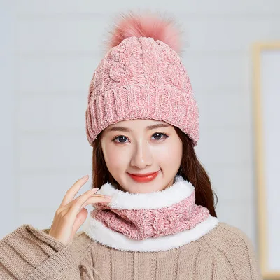 Skullies Beanies Зимние шапки для женщин маска шапка шерстяная вязаная Лыжная Шапка Кепка для женщин/девушек грелка шеи - Цвет: pink