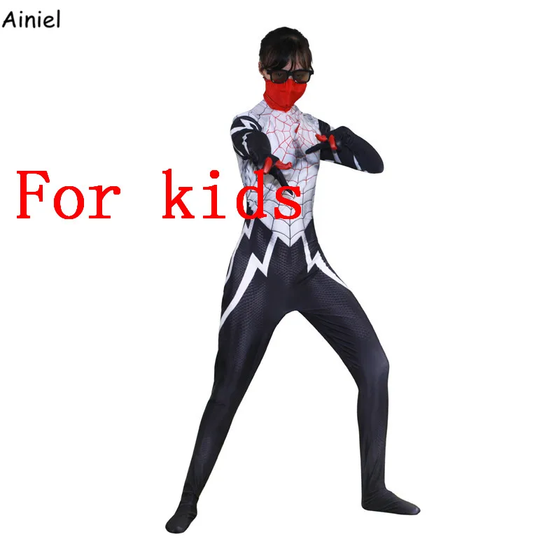 Kids Ainiel Шелковый костюм Синди Мун спайдергерл, спандекс, Женский/Детский костюм зентай для косплея, костюм Человека-паука на Хеллоуин - Цвет: Kids