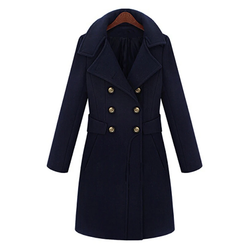 Savabien Long Coats Winter Women Vintage Double Breasted Long Sleeve Lapel Wool Coat Elegant Office Warm Overcoat Female Coats