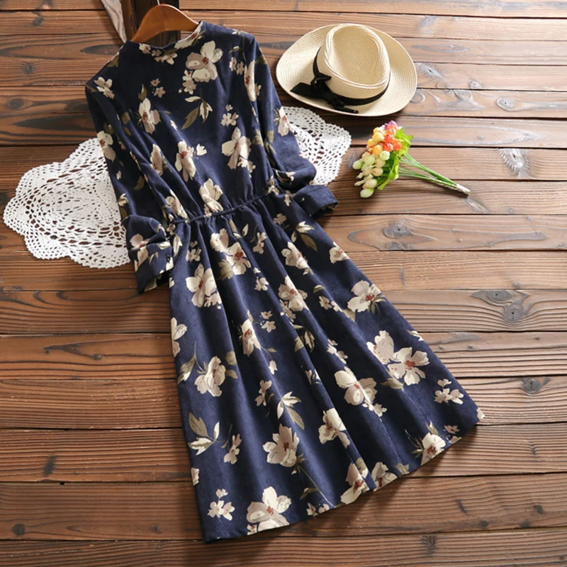 2019 весенне осеннее платье с милым цветочным принтом женская повседневная одежда