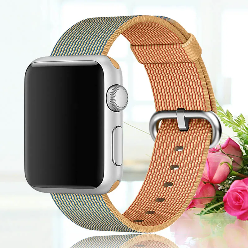 44 мм ремешок для apple watch series 5 4 3 2 1 тканый нейлоновый ремешок для iWatch 40 мм 38 мм узор Классическая пряжка - Цвет ремешка: Gold RoyalBlue