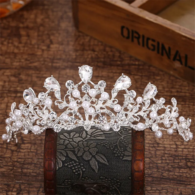 

High Quality Crystal Pearl Tiaras and Crowns Wedding Hair Accessories for Brides Tiara Bridal Crown Hair Jewelry Ornaments