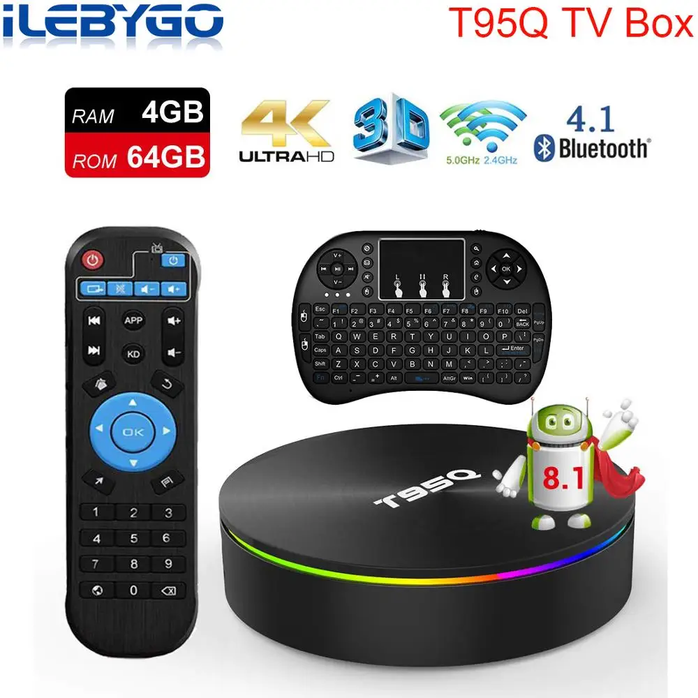 T95Q Android ТВ коробка 4 GB 64 GB Amlogic S905X2 4 ядра Smart ТВ Box 8,1 OS 2,4G и 5 двухъядерный процессор Wi-Fi BT4.1 1000 м H.265 4 K Media Player