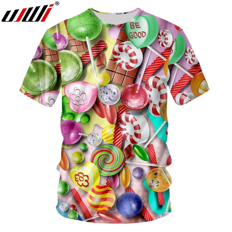 Мужская футболка UJWI с коротким рукавом 3D печать красочные конфеты одежда для пар