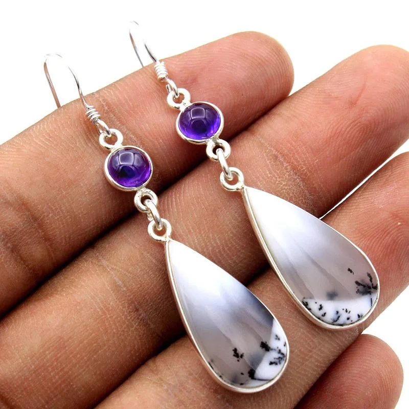 Vintage Water Drop Crystal Purple Long Drop Earrings for Women - Statement Boho Hanging Dangle Resin Jewelry image 5