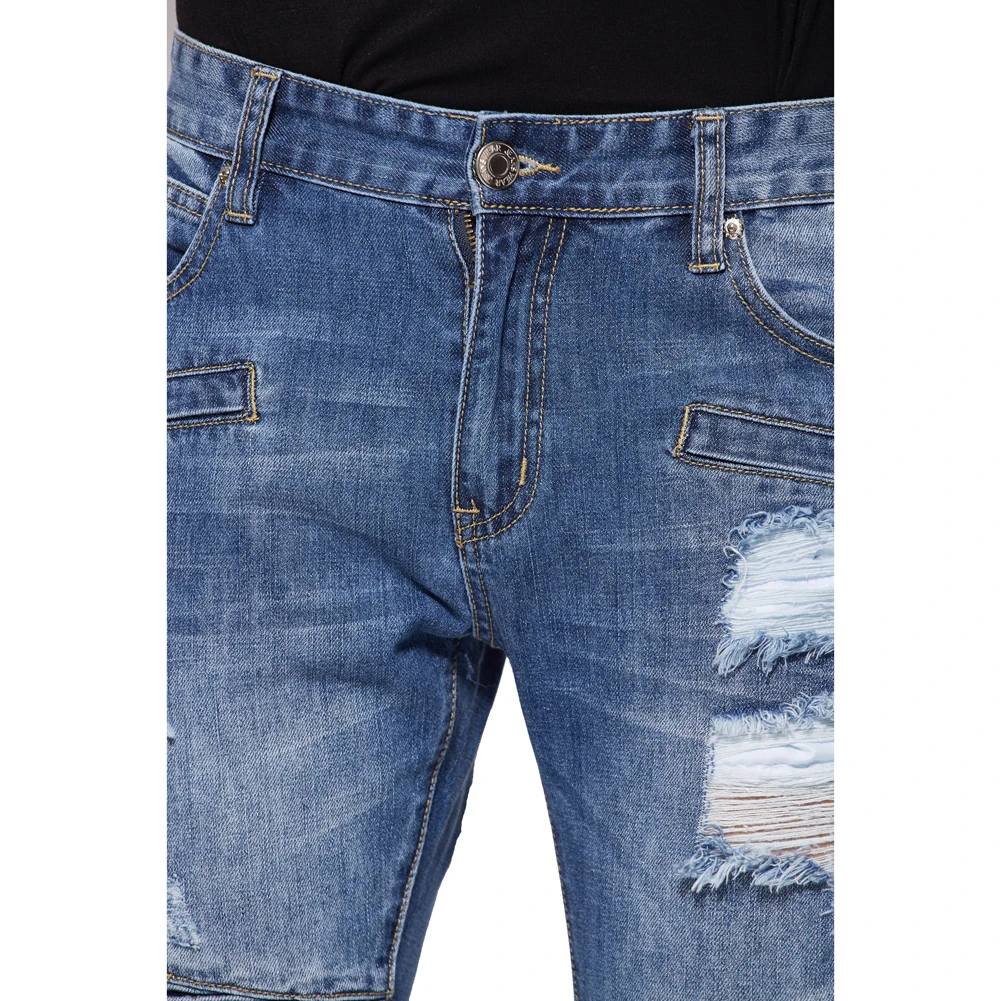 Новинка 2017 мужские потертые байкерские джинсы с дырками | Мужская одежда