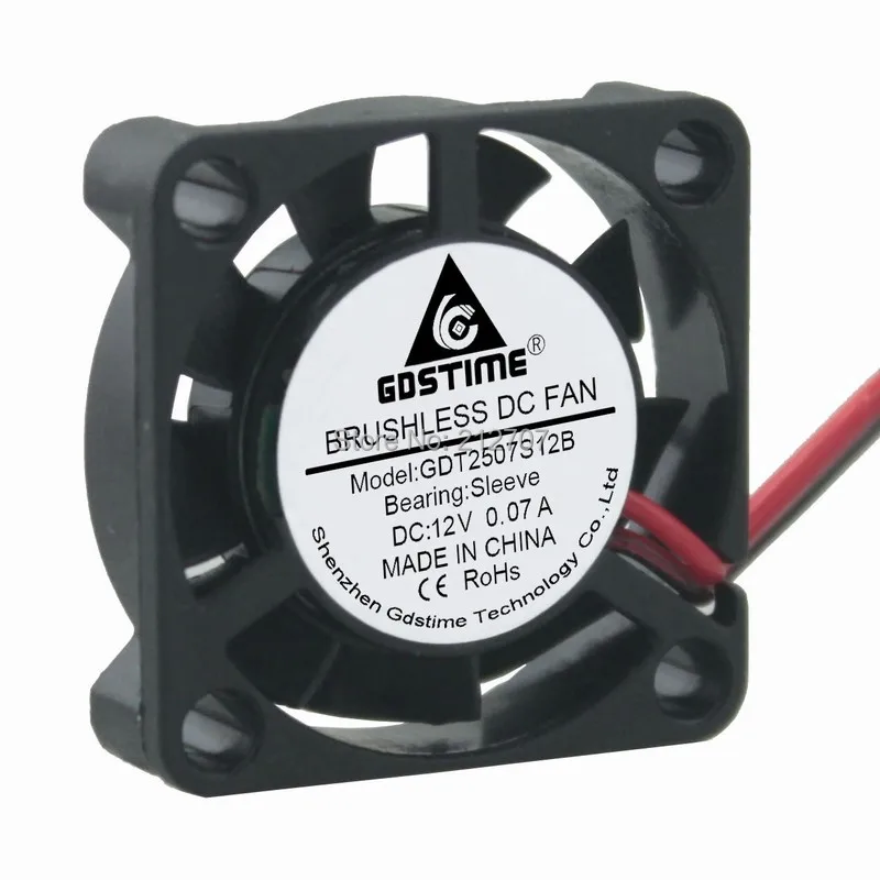 50 шт. Gdstime Мини DC Бесщеточный Охлаждающий вентилятор 25x25x7 мм 2507s 2 контакта 12 в 9 лезвий кулер 25 мм