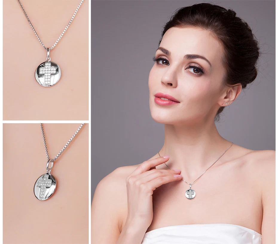 JewelryPalace Мода 0.11ct Круглый Кубического Циркония Крест Мотив Кулон Ожерелье