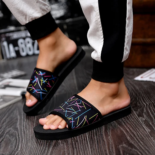 Black Colorful Плоские пляжные полосатые сетчатые мужские сандалии на платформе г. летние уличные эластичные водонепроницаемые тапочки известного бренда шлепанцы Дизайнерская обувь - Цвет: Black Colorful