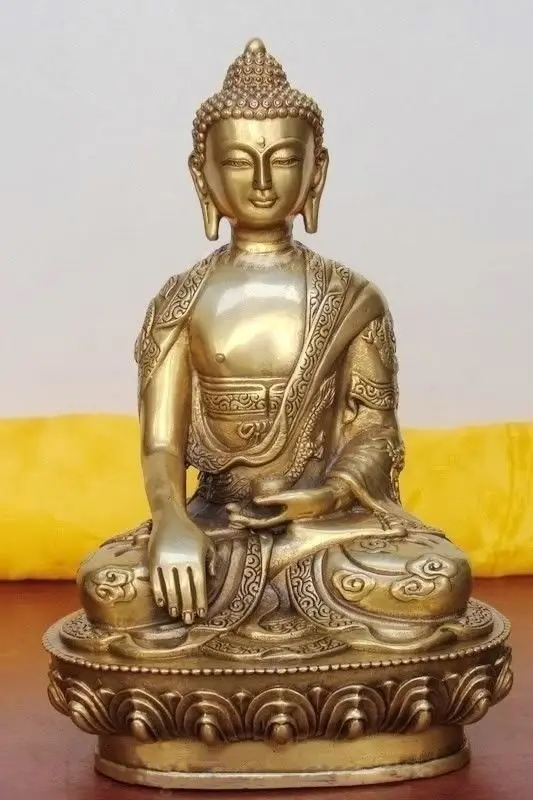Chinese Tibet Tibetan Buddhis shakyamuni bronze buddha statue 15cm Bronze wedding copper Decoration real Brass