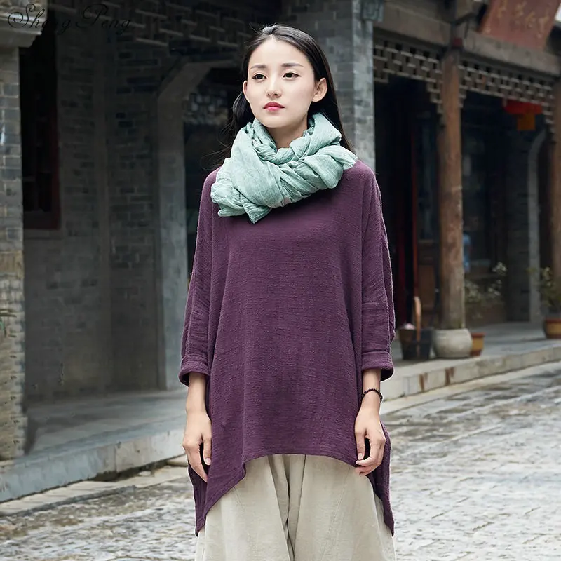 Chinese Women's Folk Style Tops Cotton and Linen China Costume Retro Wind Blouse Long Sleeve Shirt Q795 | Тематическая одежда