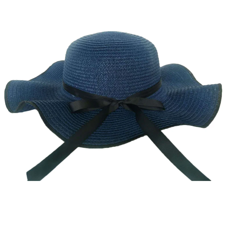 Kyncilor солнцезащитные кепки 2019 женские Плетеный соломенный головной убор плоский топ черная лента волна