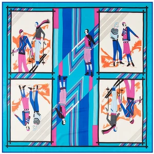 POBING100% саржевый шелковый шарф шейный платок с принтом спортивного катания большие квадратные шарфы Роскошный брендовый женский платок H женский хиджаб