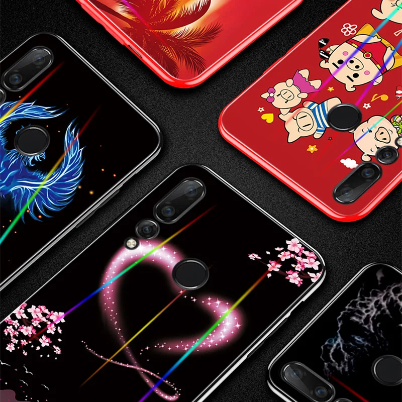 Лазерный светящийся чехол для Huawei Mate 20 Pro Nova 3 3i 4 Honor 8X Max 9i P Smart Plus 9H из закаленного