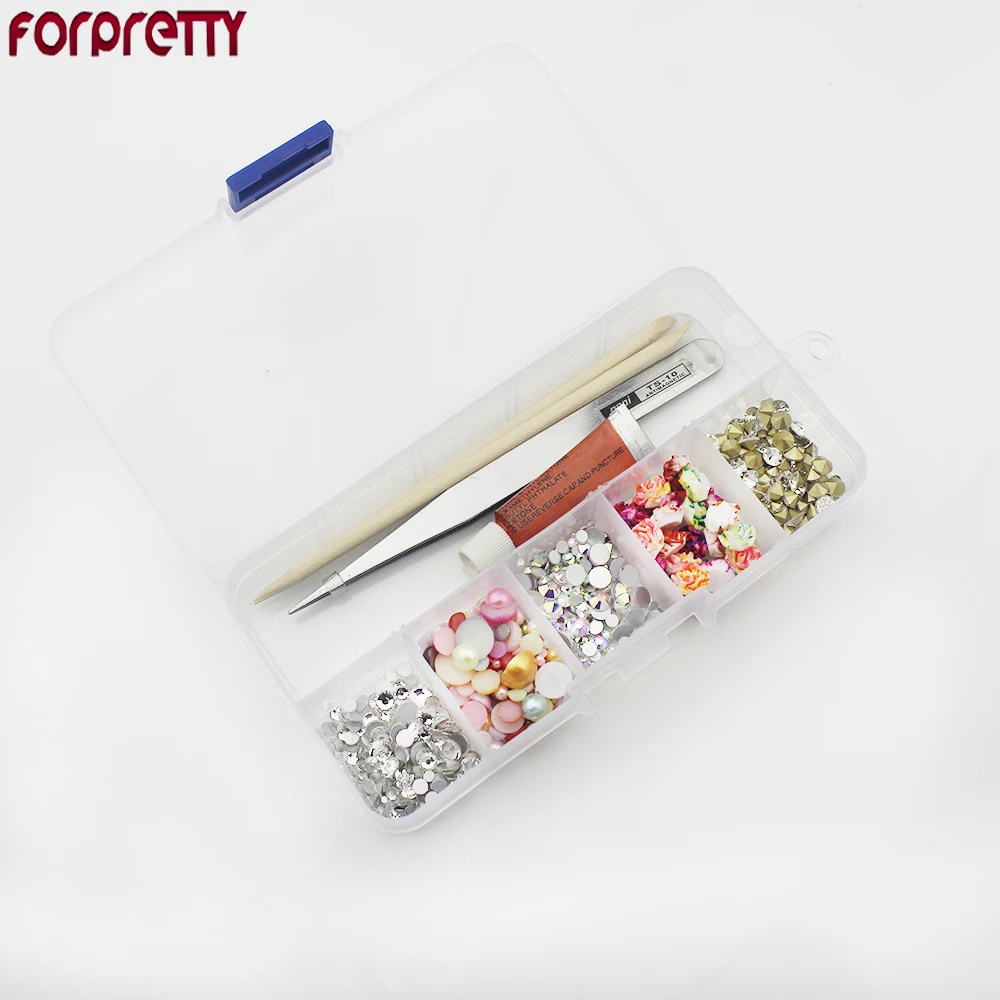 Дизайн ногтей forpretty Стразы Блеск Mix Para Unha Half жемчужина strass Adesivo клей 3D DIY Коробка