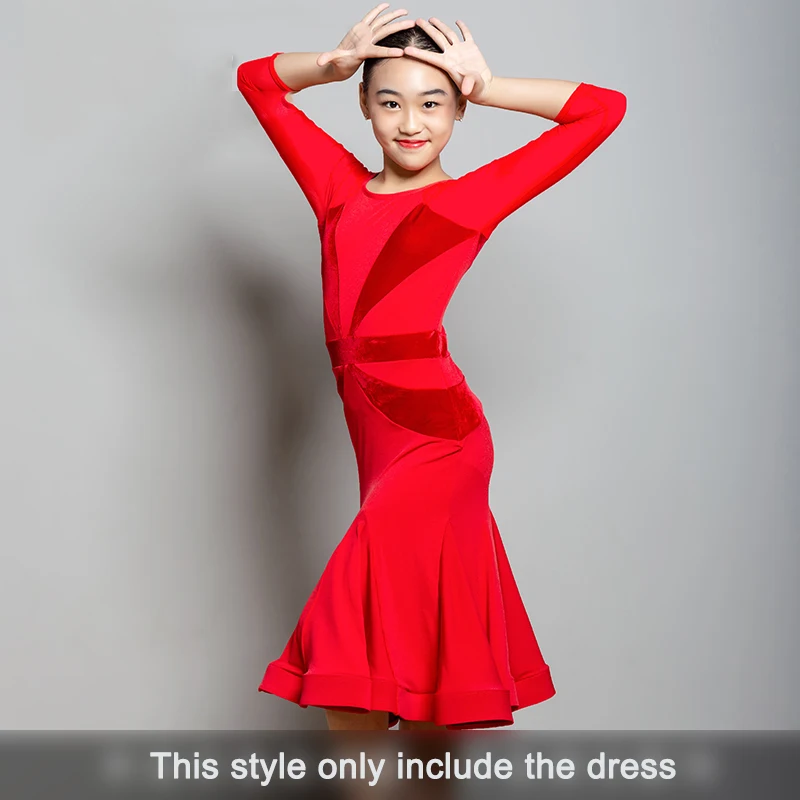 Платья для латинских танцев одежда занятий с длинными рукавами девочек платья