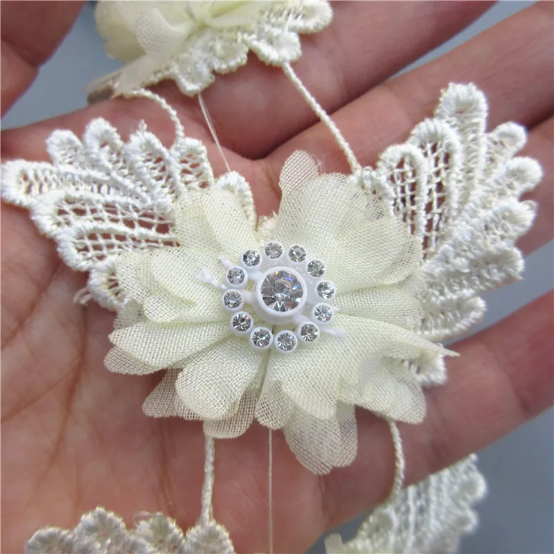 1yd шифон алмаз цветок бабочка кружева подрезная Лента ткань ручной работы