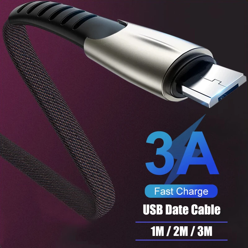 1 м 2 м 3 м Micro USB кабель 3,0 A Быстрая зарядка USB кабель для передачи данных для samsung Xiaomi Android мобильный телефон USB Micro зарядный кабель для передачи данных
