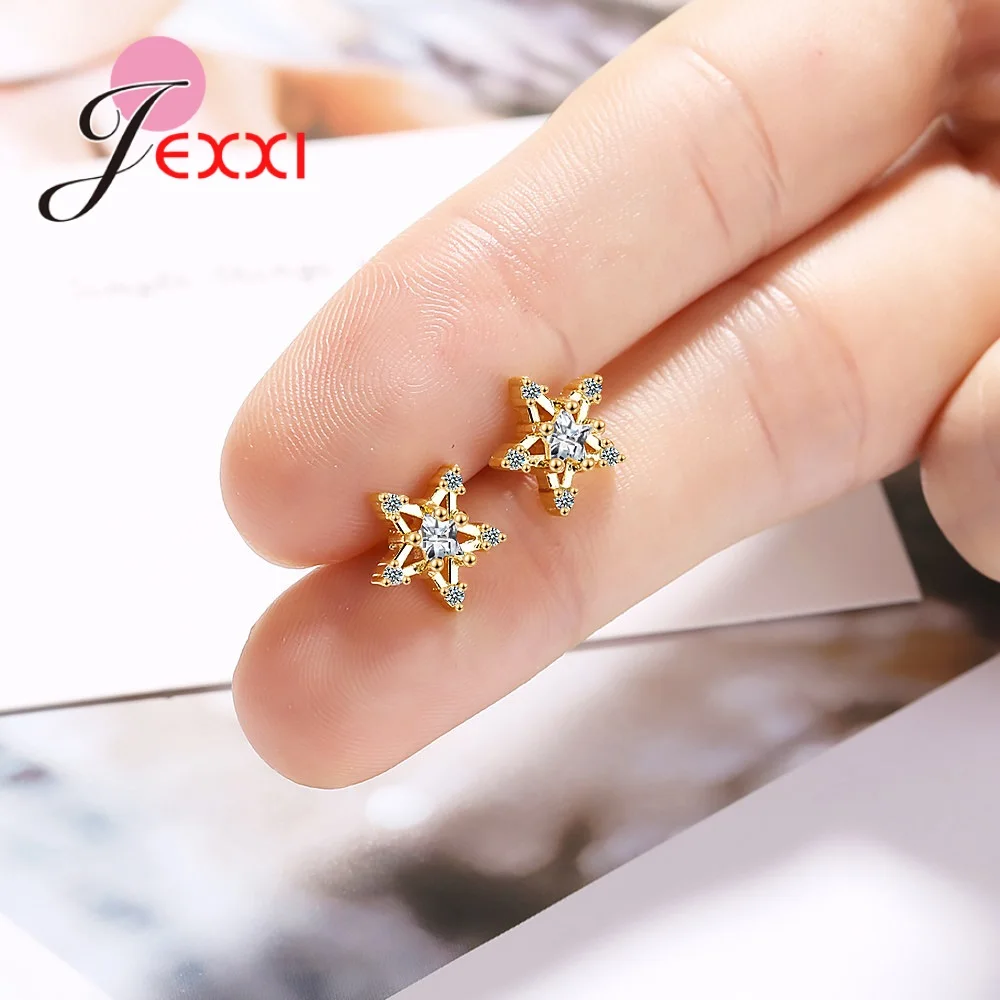 

Women 925 Sterling Silver Geometric Metal Cubic Zircon Stud Earrings Korean Concise Sweet Ear Jewelry Easy Wear Lovely Brinco