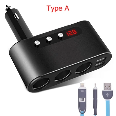 Type A with a cable 5V 3.1A двойной USB порт 3 способа Авто розетка для автомобильного прикуривателя сплиттер адаптер DC 5V 1A 2.1A для всех телефонов и ПК Ipad - Название цвета: Type A with a cable