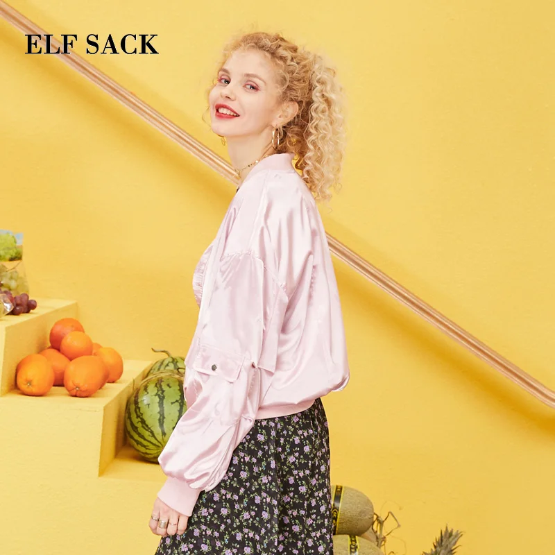 ELFSACK, новинка, модные женские куртки с буквенным принтом на молнии, женская верхняя одежда, пальто, Повседневная Уличная одежда с круглым вырезом, свободные женские куртки