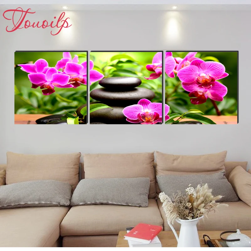 

TOUOILP triptych Orchid Stone diamond painting full square&round drill diamond embroidery mosaic modern home decoration painting