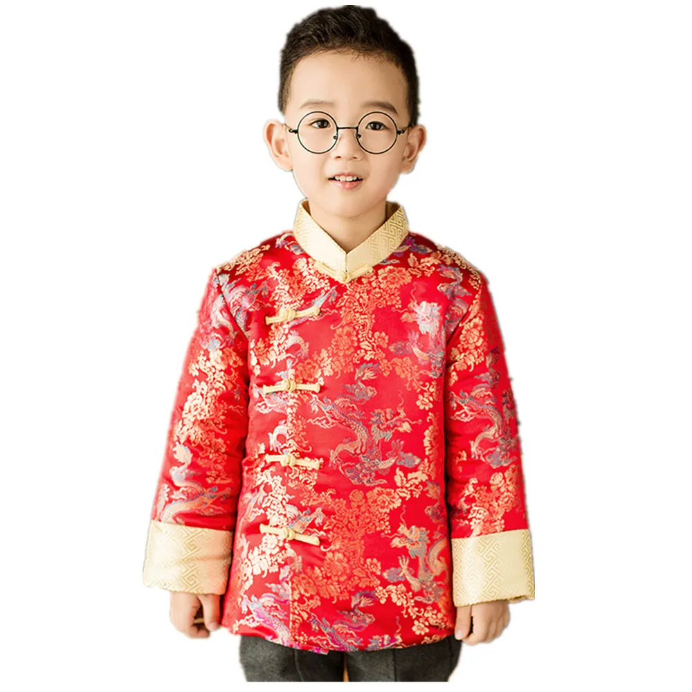 Golden Dragon Baby Boy Coat Quilted Tang Suit Children China Dress Clothes Outfits Boys Jacket Red Performance Costume Jumper