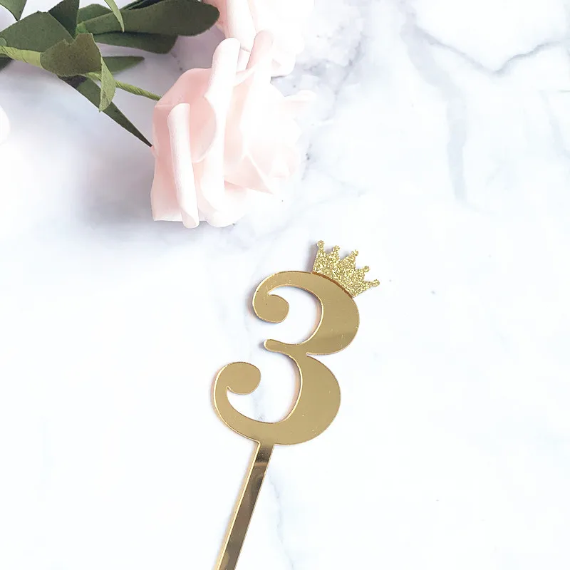 gold3 1 шт., новинка, золотая, серебристая Корона, номер 0123456789, украшение для торта на день рождения, акриловые, золотые, детские, на день рождения, Annivesary, вечерние украшения - Цвет: gold3