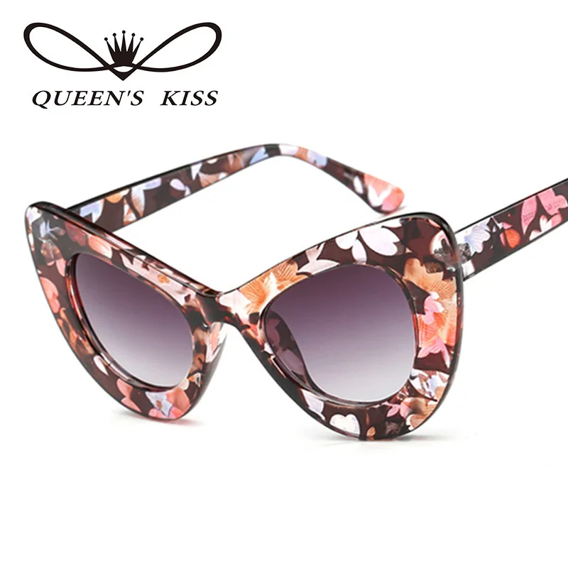 QUEENS KISS Flowers Cat Eye Women Sunglasses Driving Retro Thick Frame Eyewear Fashion Brand Designer Oculos For Female Q1777 | Аксессуары
