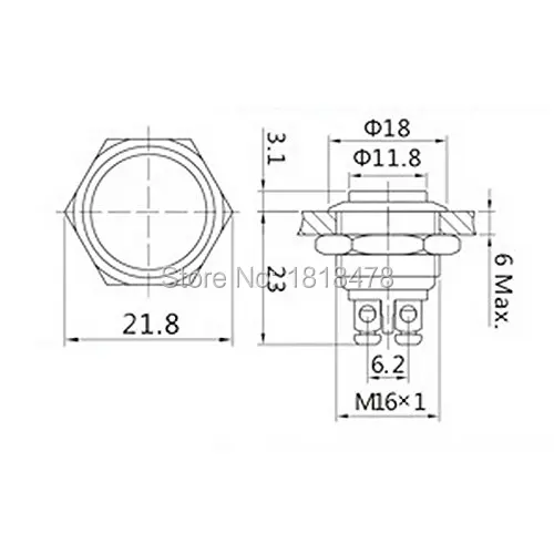 16 мм высокий круглый колпачок мгновенный металлический кнопочный переключатель