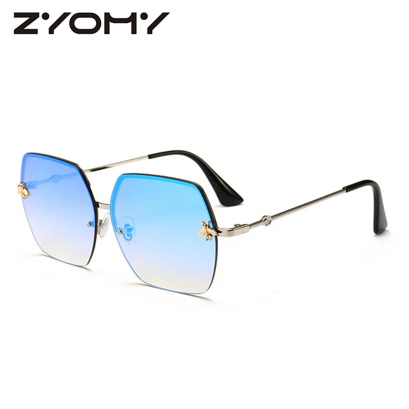 C2 silver blue Женские солнцезащитные очки, фирменный дизайн, квадратные металлические очки, медовая пчела, аксессуары, градиентные цветные линзы, очки для вождения, UV400 - Цвет линз: C2 silver blue