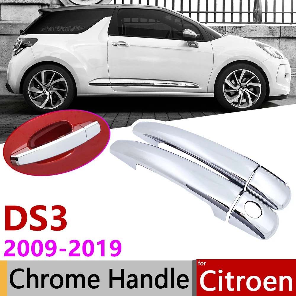 for Citroen DS3 2009~2019 Chrome Door Handle Cover Car Accessories Stickers Trim Set 2011 2012 2013 2014 2015 2016 2017 2018