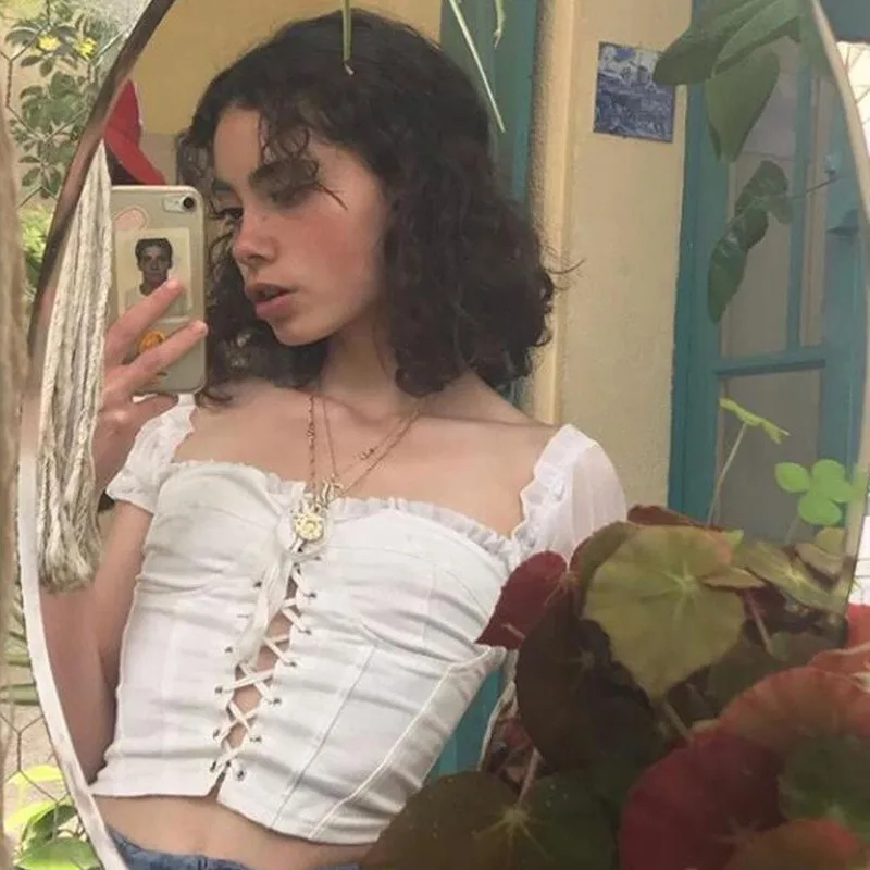 Женская футболка летняя с вырезом на плече рукавами-фонариками | одежда