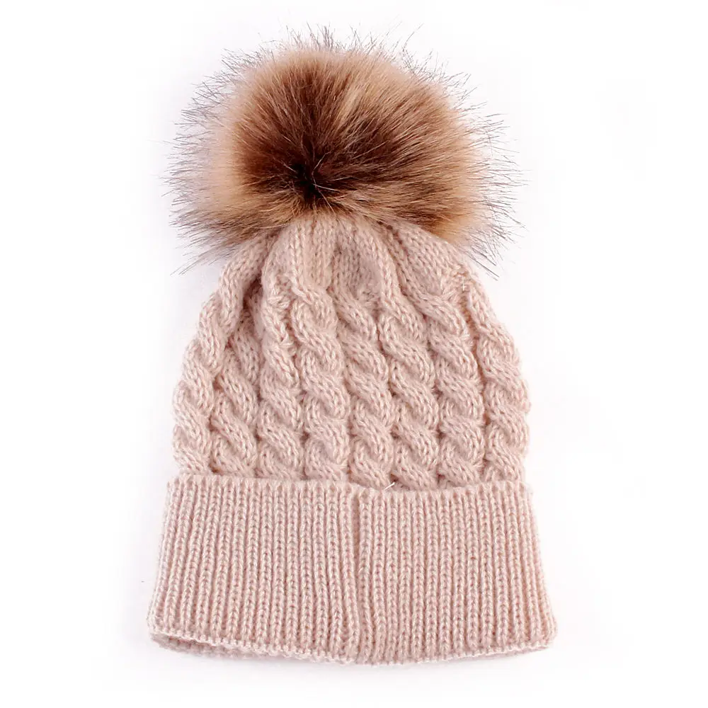 Newborn Babies Winter Warm Fur Ball Beanie Hats Baby Kids Warmming Hat Knitted Girl Boy Hemming Crochet Ski Cap | Детская одежда и