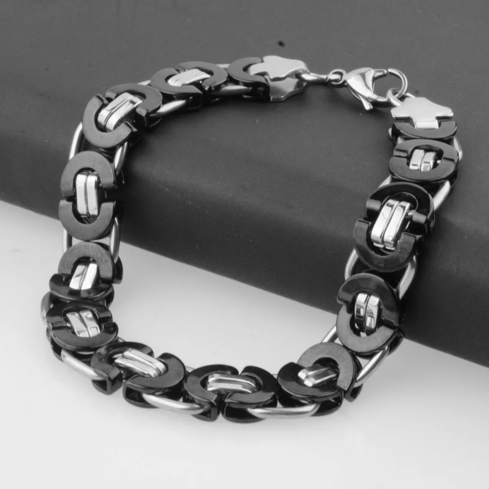 Серебряный черный цвет 6 мм 8 11 широкая нержавеющая сталь плоская Византийская