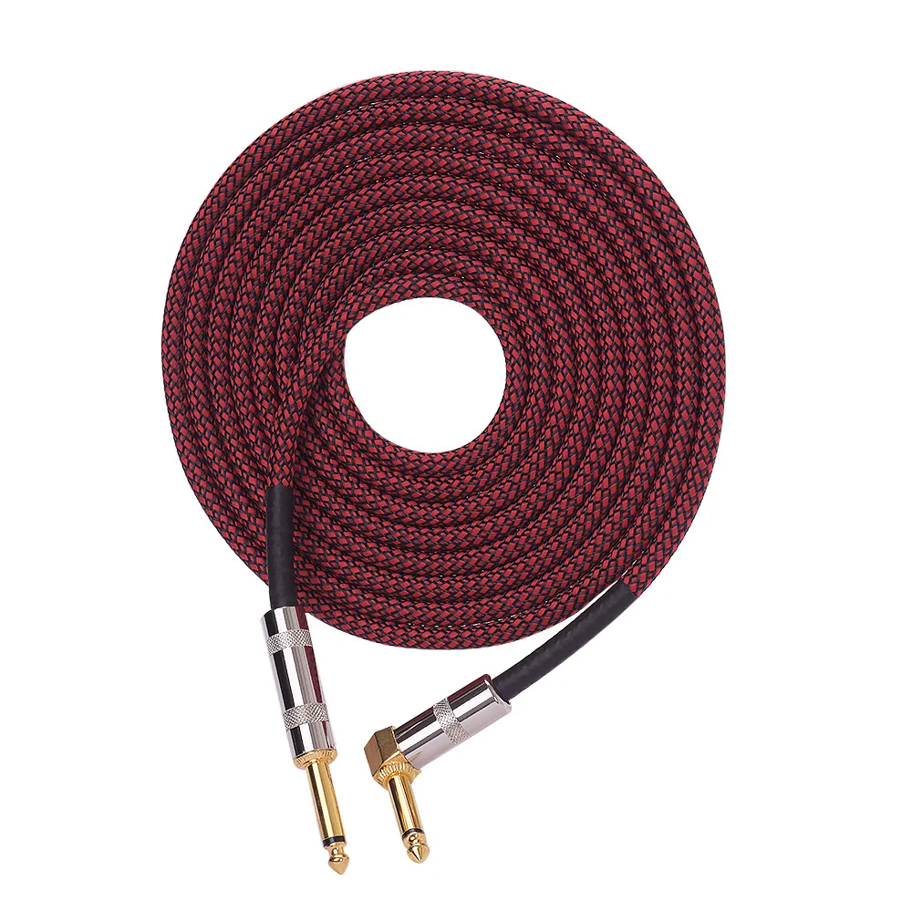 

5 Meters/ 16.4Feet Audio Guitar Cable Cord 1/4 Inch Straight to Right-angle Gold-plated TS Plugs PVC Braided Fabric Jacket