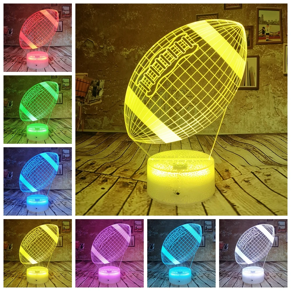 Прямая поставка крутая 3D ночник лампа Американский футбол 7 цветов Иллюзия Led USB