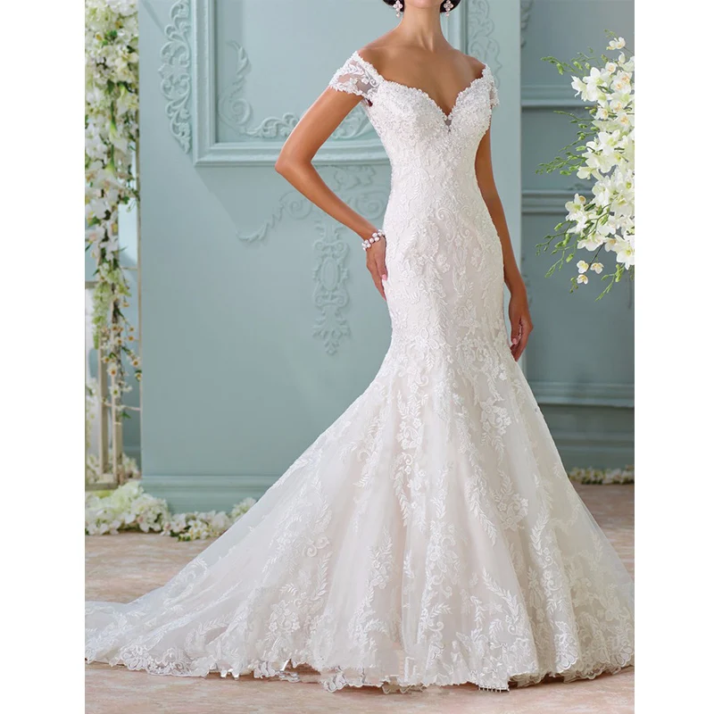 Свадебные платья с открытыми плечами Vnaix W3481 длинным шлейфом|bridal gown|mermaid wedding