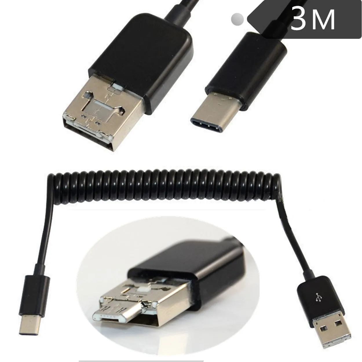 Вилка типа C к USB 3 1 Micro Male Plug Charge пружинный спиральный провод кабель м|usb 3.1|usb 3.1 typeplug