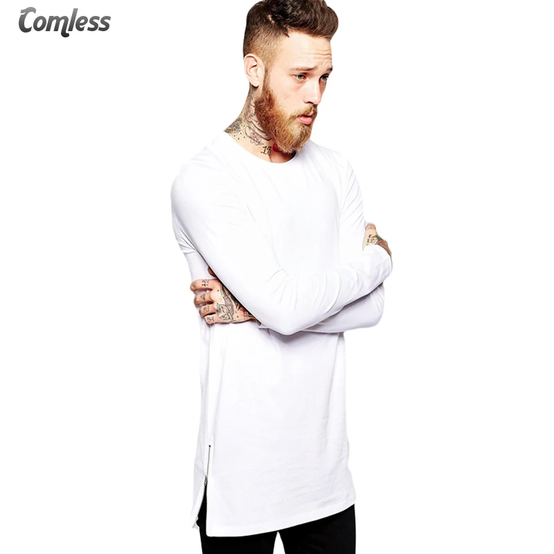 Мужские футболки мода 2016 футболка с длинным рукавом сверхдлинной длины