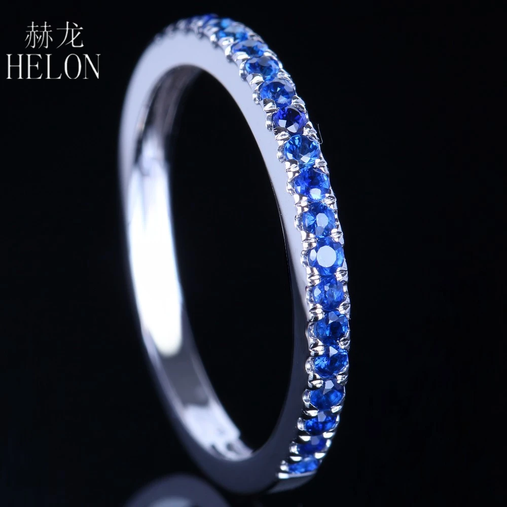 HELON 925 пробы серебро 0.4CT подлинные сапфиры Половина Вечности Кольцо Сапфир Драгоценный Камень Обручальное кольцо ювелирные украшения