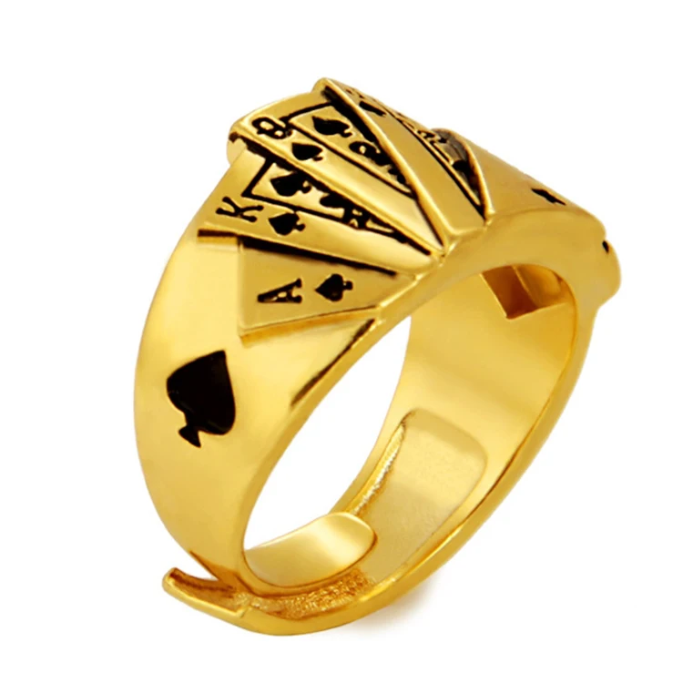 New No Fade 24k Sand Gold Rings for Men Personality Poker Designer Open Rings India Jewelry