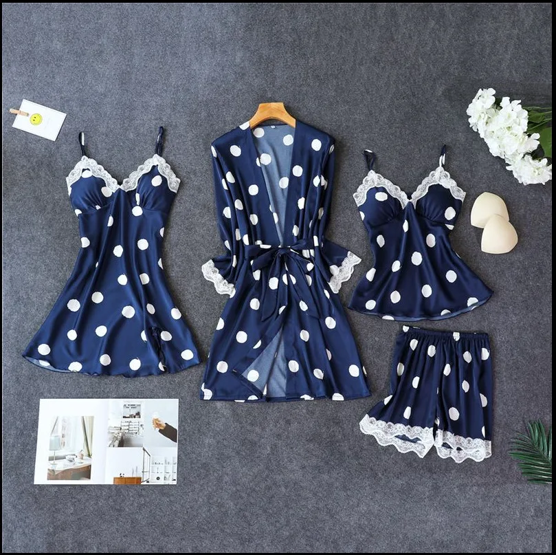 Белый женский комплект из 4 предметов: топ на бретелях и штаны пижамные комплекты