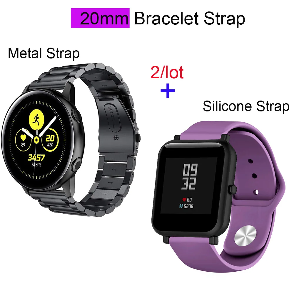 20 мм браслет ремешок для Xiaomi Amazfit Bip часов GTS GTR 42 из нержавеющей стали силиконовый