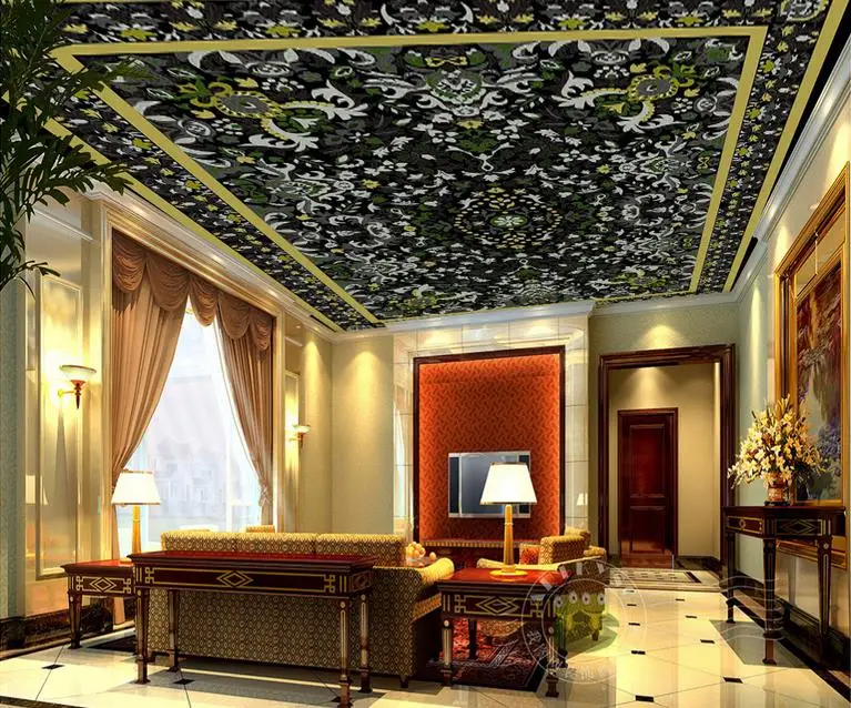 Пользовательские 3d обои с узором в виде листьев на потолок для гостиной