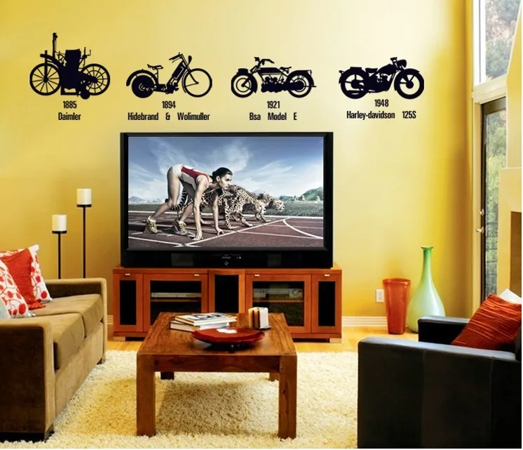 

New 2014 Motorcycle development Wall Stickers for Home Decoration Art Mural For Sofa And TV Background Wall