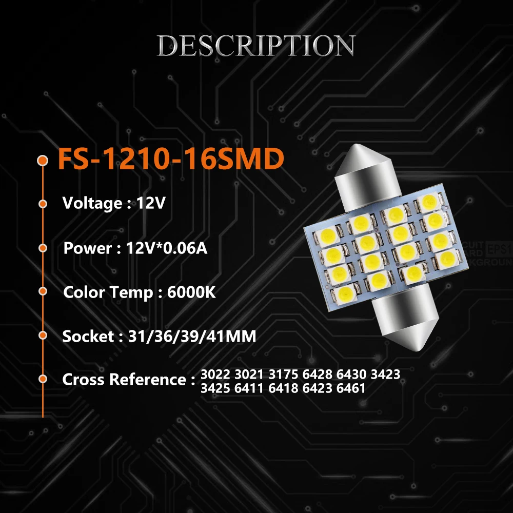 100 шт./лот C5W 1210 16 SMD Led 31 мм 36 39 41 м Festoon Dome LED интерьер автомобиля Панель Чтение