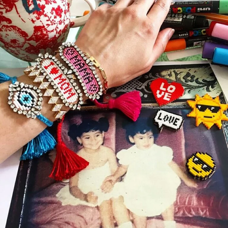 Ручной Красочные чешские Браслет Boho переплетения Письмо кисточкой Кристалл магнитный браслет атмосфера моды диких браслет 567