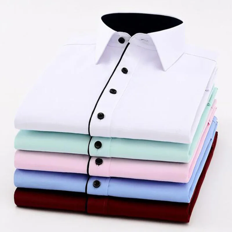 Весенне-осенние мужские однобортные рубашки с длинным рукавом Camisa однотонные из